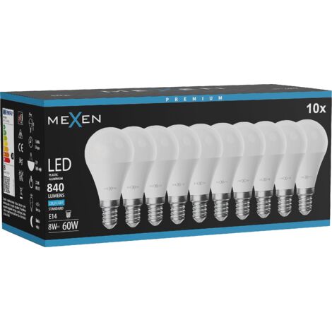 Mexen Nova 10x LED-Glühbirne E14, G45, 8W, Kalt - 6500K, 840 lm - L101-E14-0865-01x10