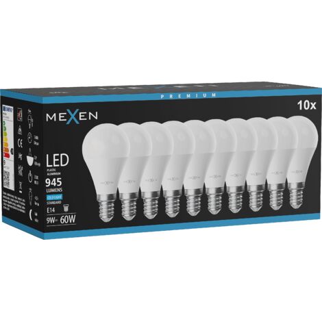 Mexen Nova 10x LED-Glühbirne E14, G45, 9W, Kalt - 6500K, 945 lm - L101-E14-0965-01x10