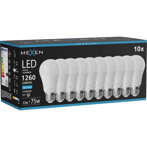 Mexen Nova 10x LED-Glühbirne E27, A60, 12W, Kalt - 6500K, 1260 lm - L100-E27-1265-01x10