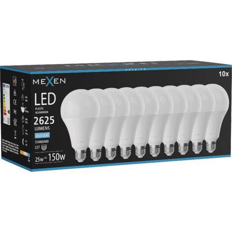 Mexen Nova 10x LED-Glühlampe E27, A95, 25W, Kalt - 6500K, 2625 lm - L100-E27-2565-01x10