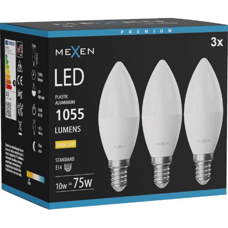 Mexen Nova 3x Ampoule LED E14, C37, 10W, Chaude - 3000K, 1055 lm - L102-E14-1030-01x03