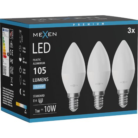 Mexen Nova 3x Ampoule LED E14, C37, 1W, Froid - 6500K, 105 lm - L102-E14-0165-01x03