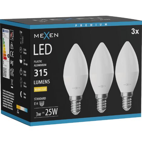 Mexen Nova 3x Ampoule LED E14, C37, 3W, Chaude - 3000K, 315 lm - L102-E14-0330-01x03