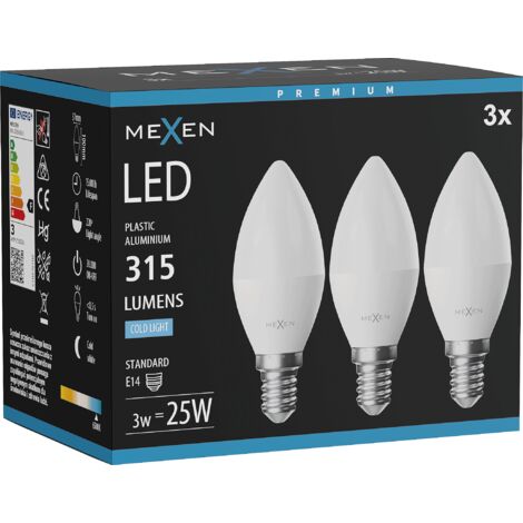 Mexen Nova 3x Ampoule LED E14, C37, 3W, Froid - 6500K, 315 lm - L102-E14-0365-01x03