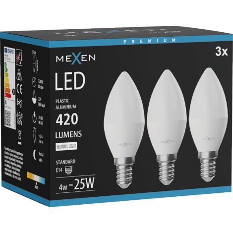 Mexen Nova 3x Ampoule LED E14, C37, 4W, Neutre - 4000K, 420 lm - L102-E14-0440-01x03