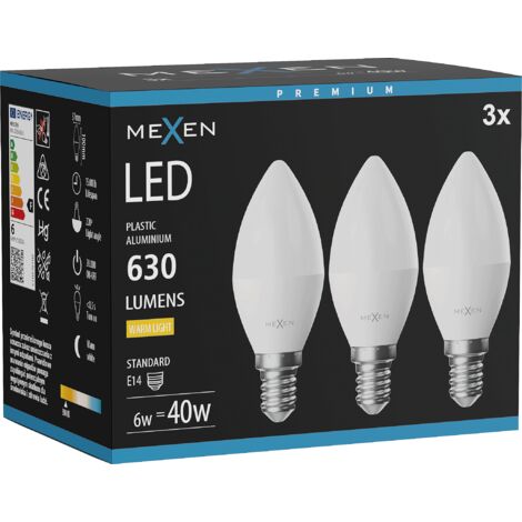 Mexen Nova 3x Ampoule LED E14, C37, 6W, Chaude - 3000K, 630 lm - L102-E14-0630-01x03