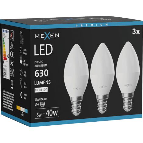 Mexen Nova 3x Ampoule LED E14, C37, 6W, Neutre - 4000K, 630 lm - L102-E14-0640-01x03