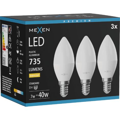 Mexen Nova 3x Ampoule LED E14, C37, 7W, Chaude - 3000K, 735 lm - L102-E14-0730-01x03
