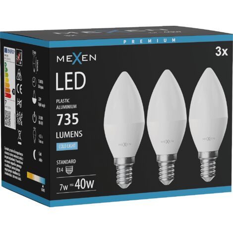 Mexen Nova 3x Ampoule LED E14, C37, 7W, Froid - 6500K, 735 lm - L102-E14-0765-01x03