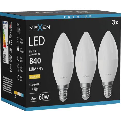 Mexen Nova 3x Ampoule LED E14, C37, 8W, Chaude - 3000K, 840 lm - L102-E14-0830-01x03