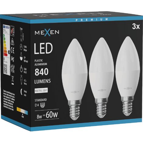 Mexen Nova 3x Ampoule LED E14, C37, 8W, Neutre - 4000K, 840 lm - L102-E14-0840-01x03