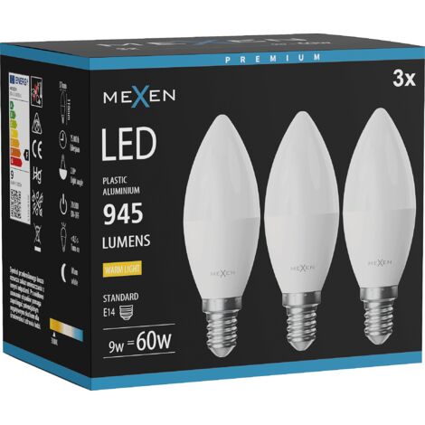 Mexen Nova 3x Ampoule LED E14, C37, 9W, Chaude - 3000K, 945 lm - L102-E14-0930-01x03
