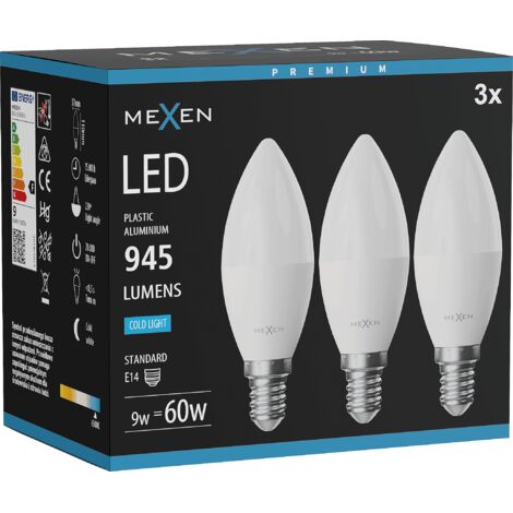 Mexen Nova 3x Ampoule LED E14, C37, 9W, Froid - 6500K, 945 lm - L102-E14-0965-01x03