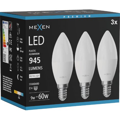 Mexen Nova 3x Ampoule LED E14, C37, 9W, Neutre - 4000K, 945 lm - L102-E14-0940-01x03