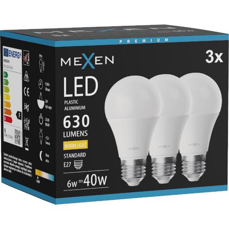 Mexen Nova 3x Ampoule LED E27, A60, 6W, Chaude - 3000K, 630 lm - L100-E27-0630-01x03