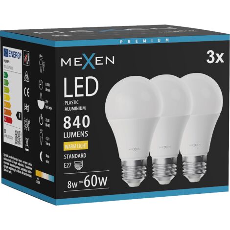 Mexen Nova 3x Ampoule LED E27, A60, 8W, Chaude - 3000K, 840 lm - L100-E27-0830-01x03