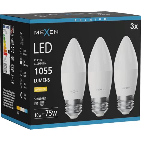 Mexen Nova 3x Ampoule LED E27, C37, 10W, Chaude - 3000K, 1055 lm - L102-E27-1030-01x03