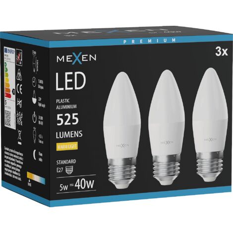 Mexen Nova 3x Ampoule LED E27, C37, 5W, Chaude - 3000K, 525 lm - L102-E27-0530-01x03