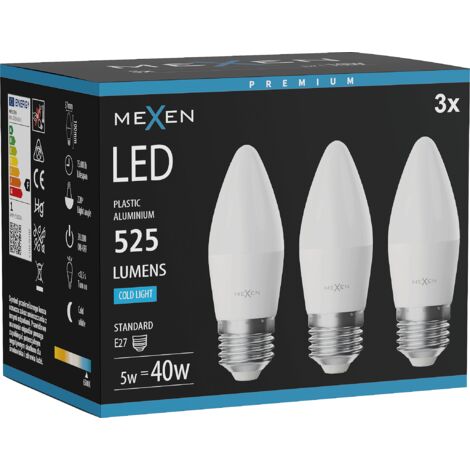 Mexen Nova 3x Ampoule LED E27, C37, 5W, Froid - 6500K, 525 lm - L102-E27-0565-01x03