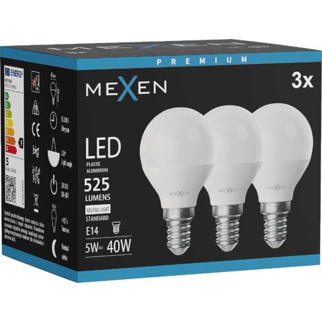 Mexen Nova 3x LED-Glühbirne E14, G45, 5W, Neutral - 4000K, 525 lm - L101-E14-0540-01x03