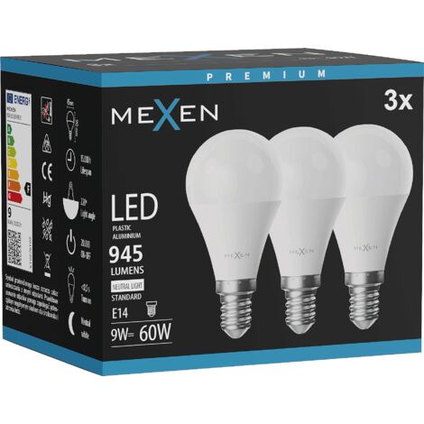 Mexen Nova 3x LED-Glühbirne E14, G45, 9W, Neutral - 4000K, 945 lm - L101-E14-0940-01x03