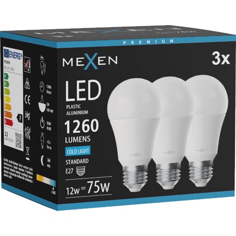 Mexen Nova 3x LED-Glühbirne E27, A60, 12W, Kalt - 6500K, 1260 lm - L100-E27-1265-01x03