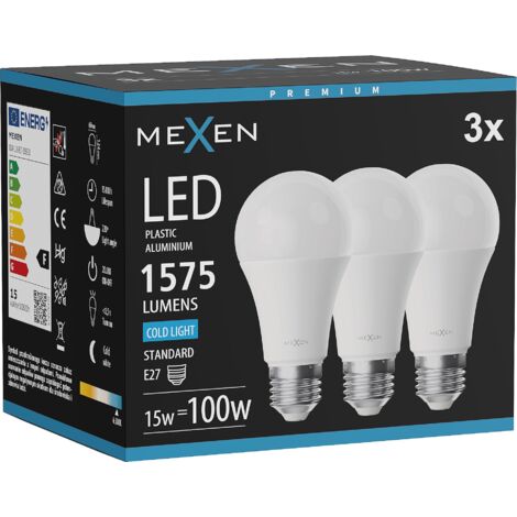 Mexen Nova 3x LED-Glühbirne E27, A60, 15W, Kalt - 6500K, 1575 lm - L100-E27-1565-01x03