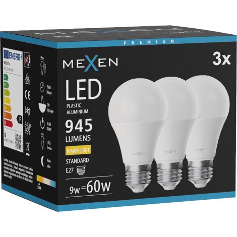 Mexen Nova 3x LED-Glühbirne E27, A60, 9W, Warm - 3000K, 945 lm - L100-E27-0930-01x03