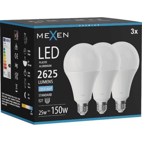 Mexen Nova 3x LED-Glühbirne E27, A95, 25W, Kalt - 6500K, 2625 lm - L100-E27-2565-01x03