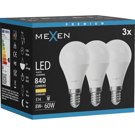 Mexen Nova 3x LED-Glühlampe E14, G45, 8W, Warmweiß - 3000K, 840 lm - L101-E14-0830-01x03