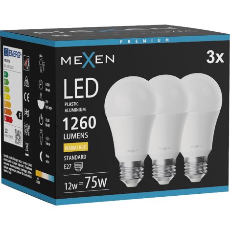 Mexen Nova 3x LED-Lampe E27, A60, 12W, Warm - 3000K, 1260 lm - L100-E27-1230-01x03