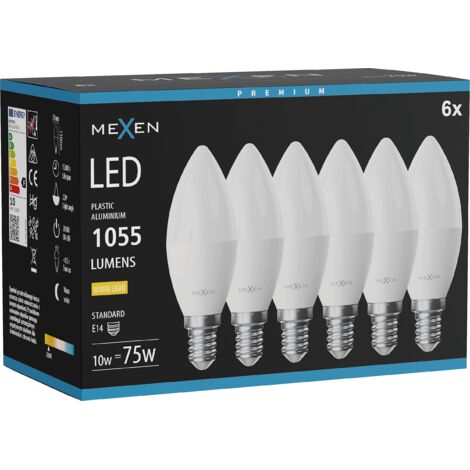 Mexen Nova 6x Ampoule LED E14, C37, 10W, Chaude - 3000K, 1055 lm - L102-E14-1030-01x06