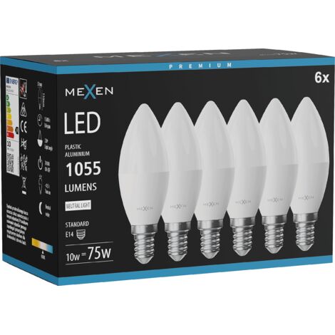 Mexen Nova 6x Ampoule LED E14, C37, 10W, Neutre - 4000K, 1055 lm - L102-E14-1040-01x06