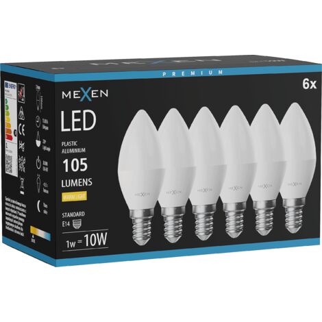 Mexen Nova 6x Ampoule LED E14, C37, 1W, Chaude - 3000K, 105 lm - L102-E14-0130-01x06