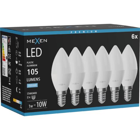 Mexen Nova 6x Ampoule LED E14, C37, 1W, Froide - 6500K, 105 lm - L102-E14-0165-01x06
