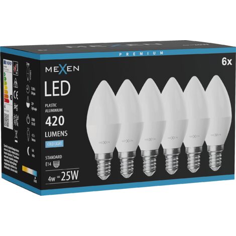 Mexen Nova 6x Ampoule LED E14, C37, 4W, Froid - 6500K, 420 lm - L102-E14-0465-01x06