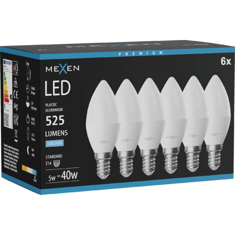 Mexen Nova 6x Ampoule LED E14, C37, 5W, Froid - 6500K, 525 lm - L102-E14-0565-01x06