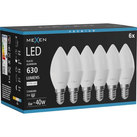 Mexen Nova 6x Ampoule LED E14, C37, 6W, Neutre - 4000K, 630 lm - L102-E14-0640-01x06