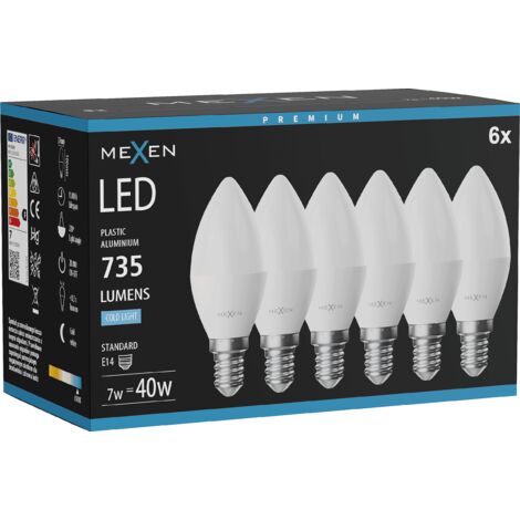 Mexen Nova 6x Ampoule LED E14, C37, 7W, Froid - 6500K, 735 lm - L102-E14-0765-01x06