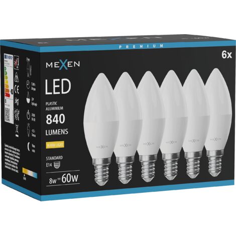 Mexen Nova 6x Ampoule LED E14, C37, 8W, Chaude - 3000K, 840 lm - L102-E14-0830-01x06