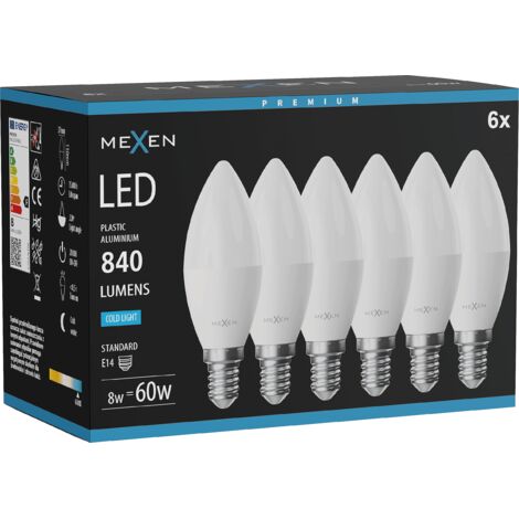 Mexen Nova 6x Ampoule LED E14, C37, 8W, Froid - 6500K, 840 lm - L102-E14-0865-01x06