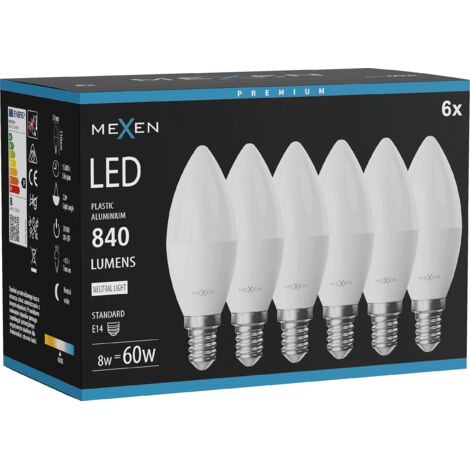 Mexen Nova 6x Ampoule LED E14, C37, 8W, Neutre - 4000K, 840 lm - L102-E14-0840-01x06