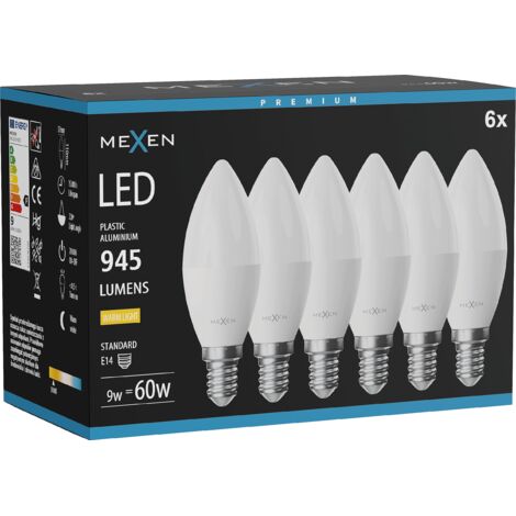 Mexen Nova 6x Ampoule LED E14, C37, 9W, Chaleur - 3000K, 945 lm - L102-E14-0930-01x06