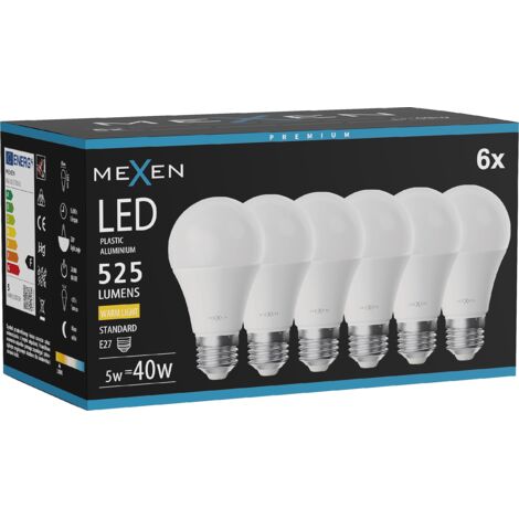 Mexen Nova 6x Ampoule LED E27, A60, 5W, Chaude - 3000K, 525 lm - L100-E27-0530-01x06