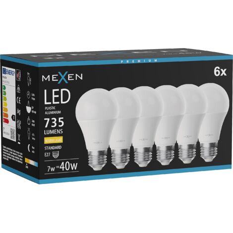 Mexen Nova 6x Ampoule LED E27, A60, 7W, Chaude - 3000K, 735 lm - L100-E27-0730-01x06
