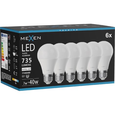 Mexen Nova 6x Ampoule LED E27, A60, 7W, Neutre - 4000K, 735 lm - L100-E27-0740-01x06