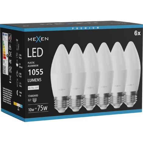 Mexen Nova 6x Ampoule LED E27, C37, 10W, Neutre - 4000K, 1055 lm - L102-E27-1040-01x06