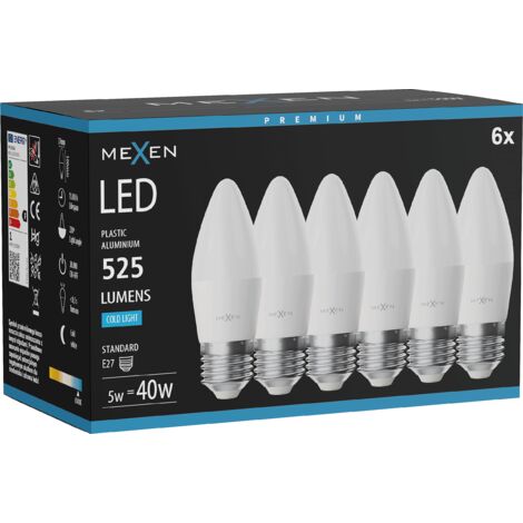 Mexen Nova 6x Ampoule LED E27, C37, 5W, Froid - 6500K, 525 lm - L102-E27-0565-01x06