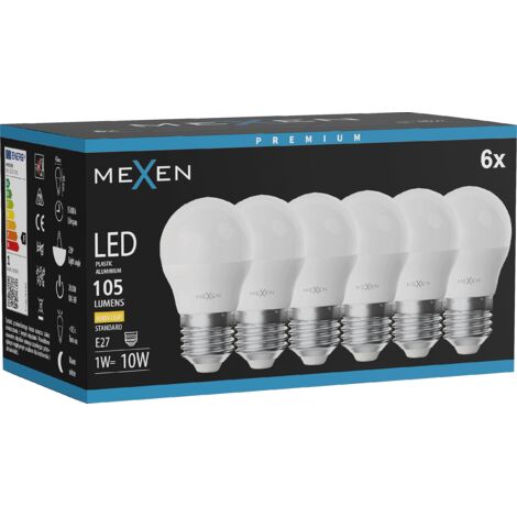 Mexen Nova 6x Ampoule LED E27, G45, 1W, Chaude - 3000K, 105 lm - L101-E27-0130-01x06
