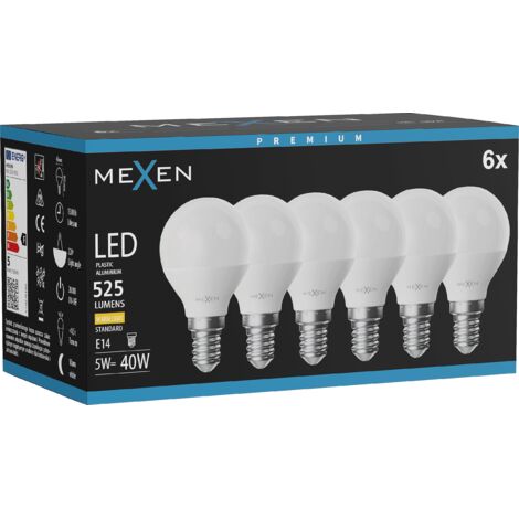 Mexen Nova 6x LED-Glühbirne E14, G45, 5W, Warm - 3000K, 525 lm - L101-E14-0530-01x06